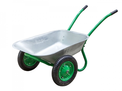 Тачка садовая DGM GT-2081 двухколесная усиленная со стальным оцинкованным кузовом объемом 80 литров