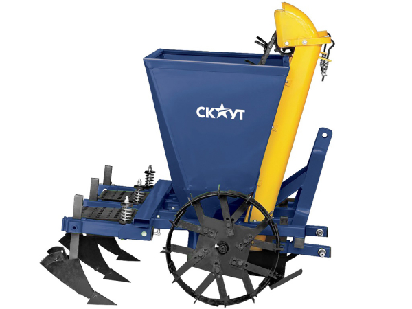 Двухрядная картофелесажалка Скаут S239 с бункером емкостью 180 кг, стальными регулируемыми колесами